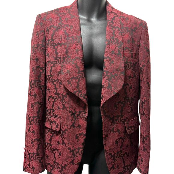Rossi Man‎ Premium Slim Fit Smoking Tuxedo Jacket Red Black Paisley Men’s Sz 34 - Picture 1 of 10